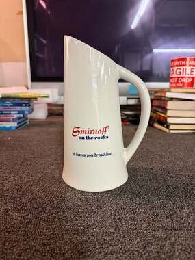 Vintage Smirnoff On The Rocks It Leaves You Breathless White Ceramic Bar Pitcher